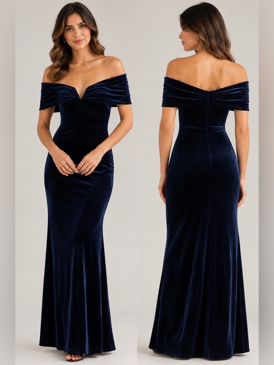 Vince Camuto Dresses & Skirts - Vince Camuto • NWT $288USD Off-Shoulder Velvet Evening Gown Navy PTP 16-18.5